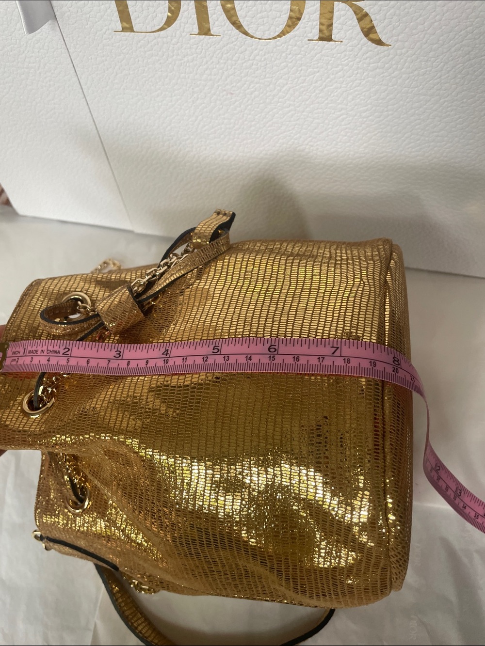 Authentic Gianni Chiarini Gold Chain Accent Bucket Bag Luxury Shoulder Crossbody - Picture 13 of 14